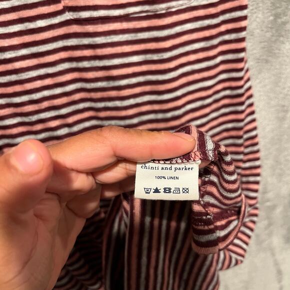 Chinti and Parker Striped 100% Linen Dress Sz Small Pink Gray Maroon - Picture 7 of 7